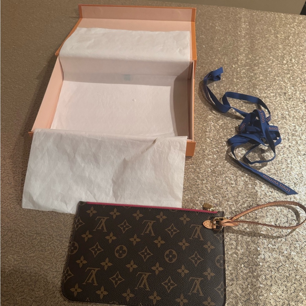 Louis Vuitton Monogram Wristlet Clutch with Pink Trim